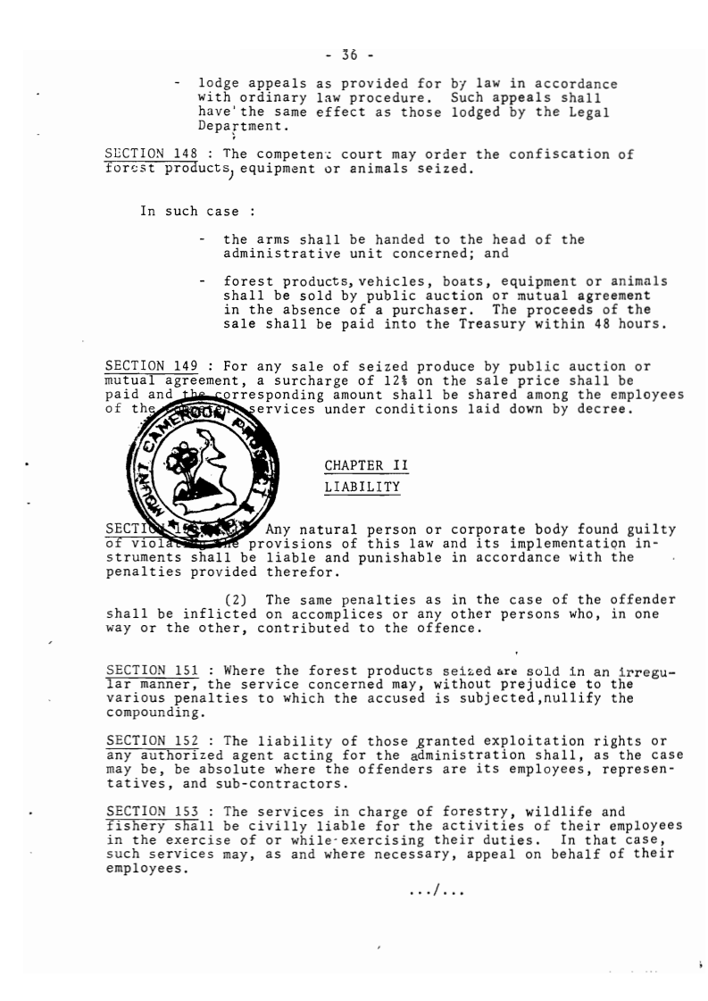 Law_No._94-01_on_Forestry_Wildlife_and_Fisheries_Page36 - aticles 148, 149, 150, 151, 152 & 153 