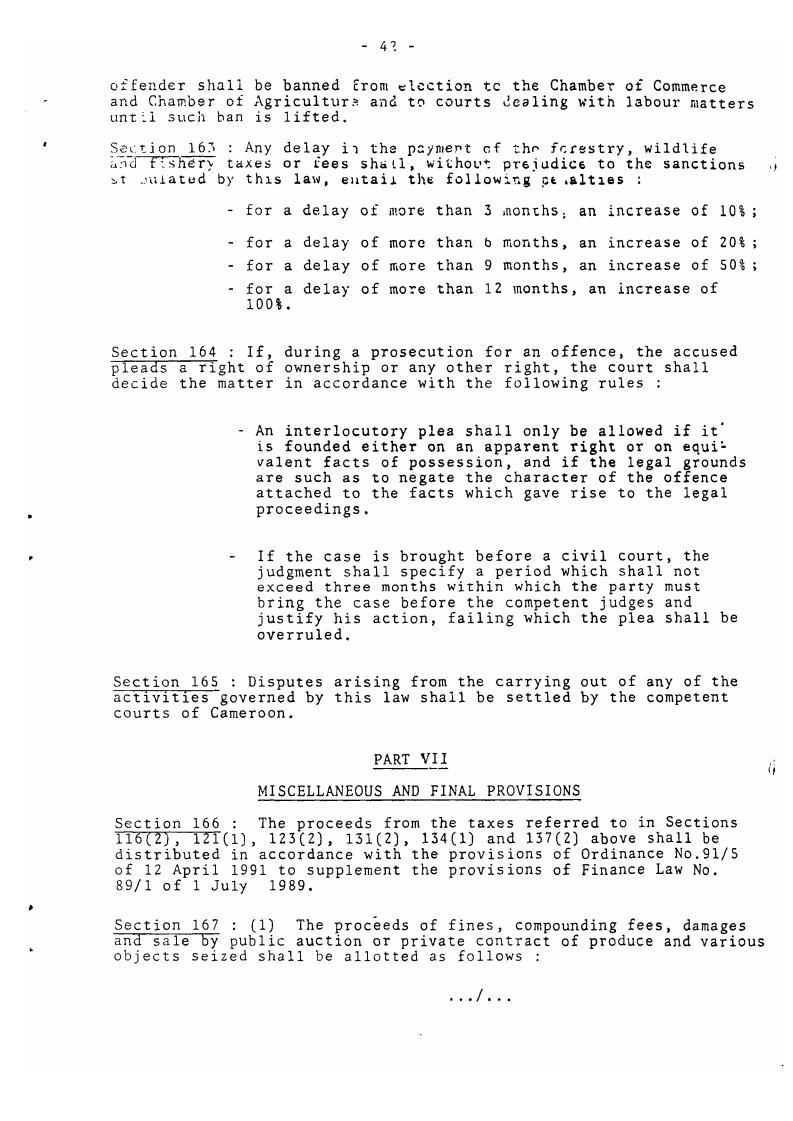 Law_No._94-01_on_Forestry_Wildlife_and_Fisheries_Page42 - aticles 163, 164, 165, 166 & 167 