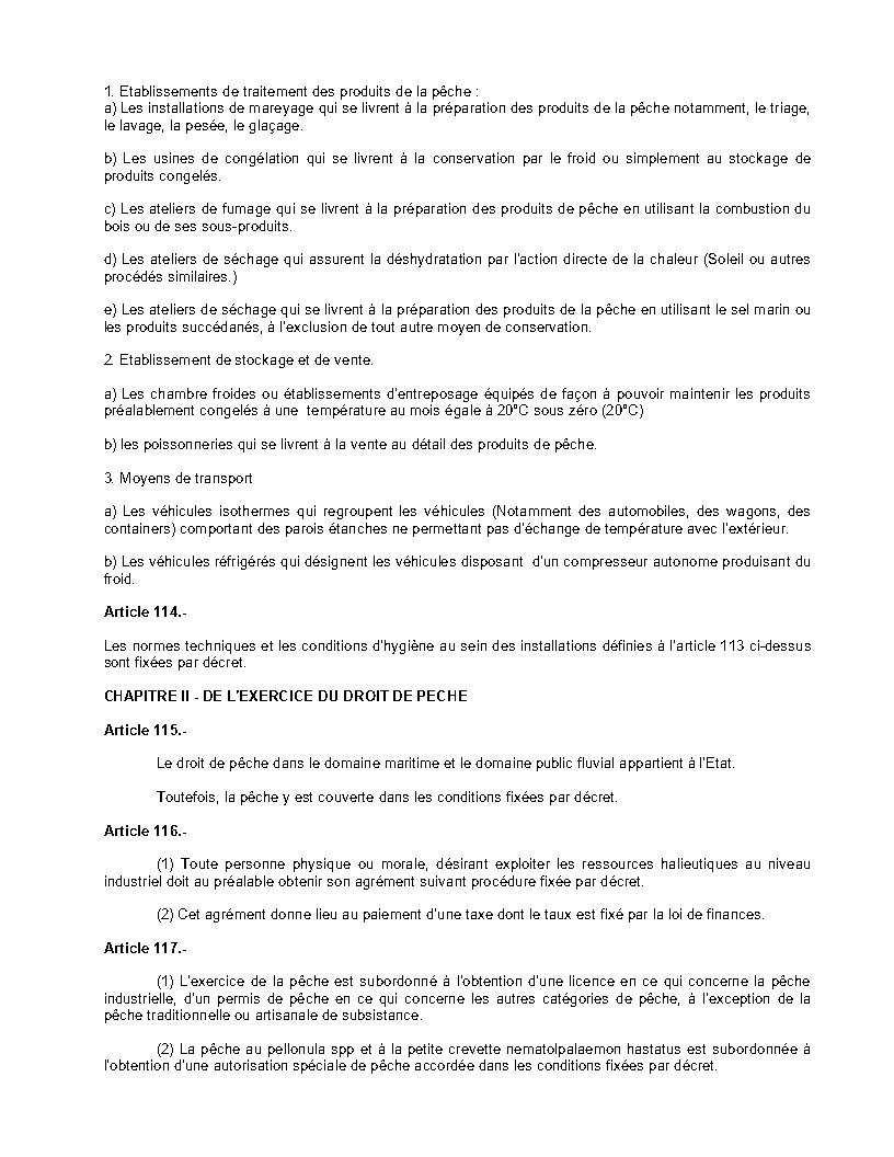 Loi_n°_94-01_du_20_janvier_1994_portant_régime_des_forêts,_de_la_faune_et_de_la_pêche_Page21 - aticles 113, 114, 115, 116 & 117 