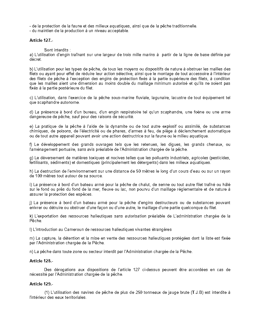 Loi_n°_94-01_du_20_janvier_1994_portant_régime_des_forêts,_de_la_faune_et_de_la_pêche_Page23 - aticles 127, 128 & 129 