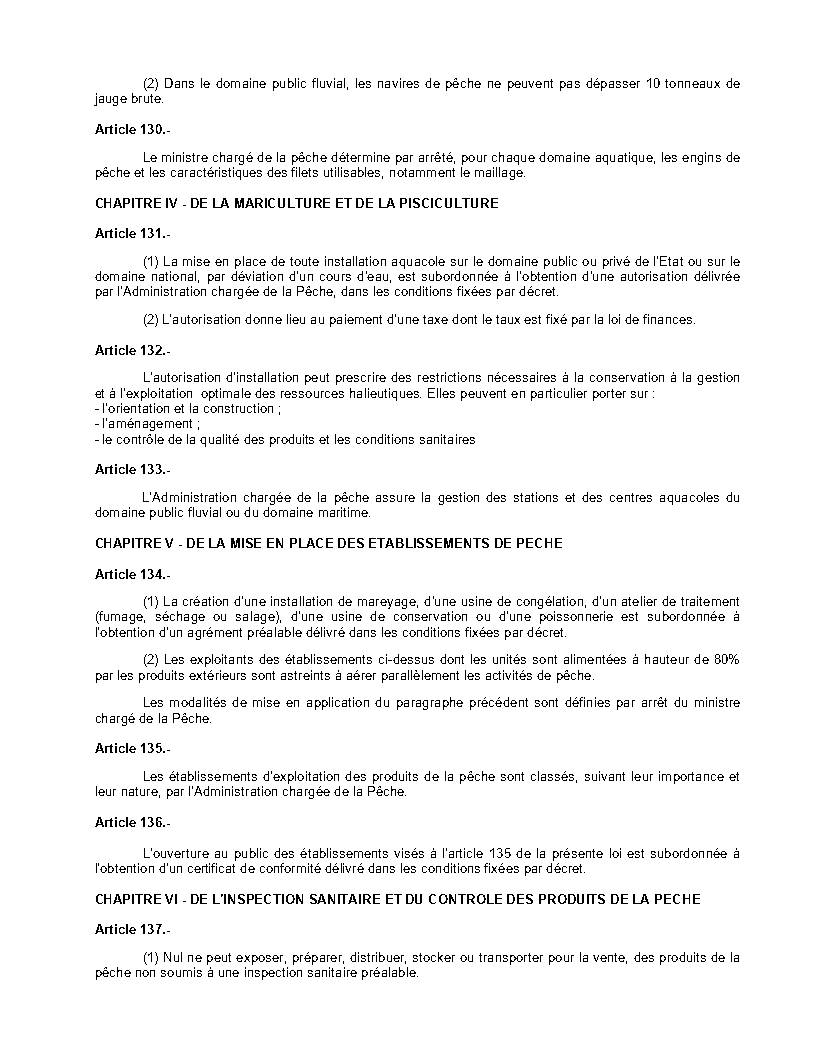 Loi_n°_94-01_du_20_janvier_1994_portant_régime_des_forêts,_de_la_faune_et_de_la_pêche_Page24 - aticles 129, 130, 131, 132, 133, 134 & 137 