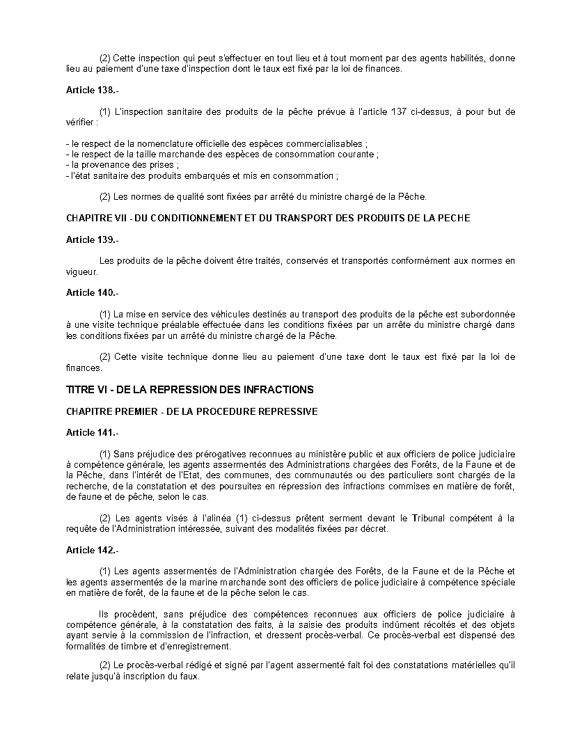 Loi_n°_94-01_du_20_janvier_1994_portant_régime_des_forêts,_de_la_faune_et_de_la_pêche_Page25 - aticles 137, 138, 139, 140, 141 & 142 
