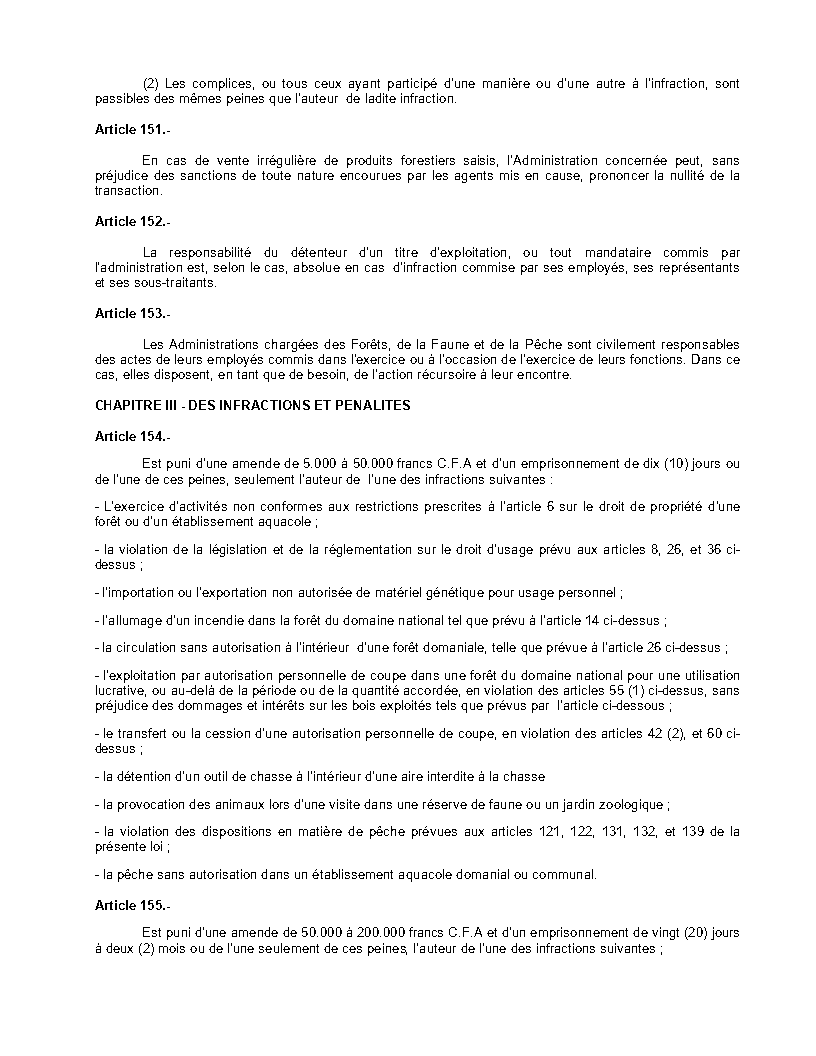 Loi_n°_94-01_du_20_janvier_1994_portant_régime_des_forêts,_de_la_faune_et_de_la_pêche_Page28 - aticles 150, 151, 152, 153, 154 & 155 
