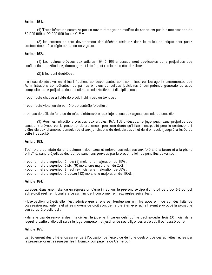 Loi_n°_94-01_du_20_janvier_1994_portant_régime_des_forêts,_de_la_faune_et_de_la_pêche_Page31 - aticles 161, 162, 163, 164 & 165 